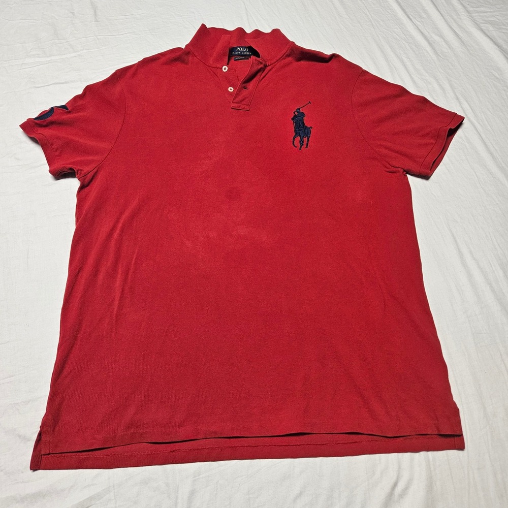 Polo Ralph Lauren Big Pony Polo‎ Shirt Mens XXL Red Custom Slim Fit Short Sleeve